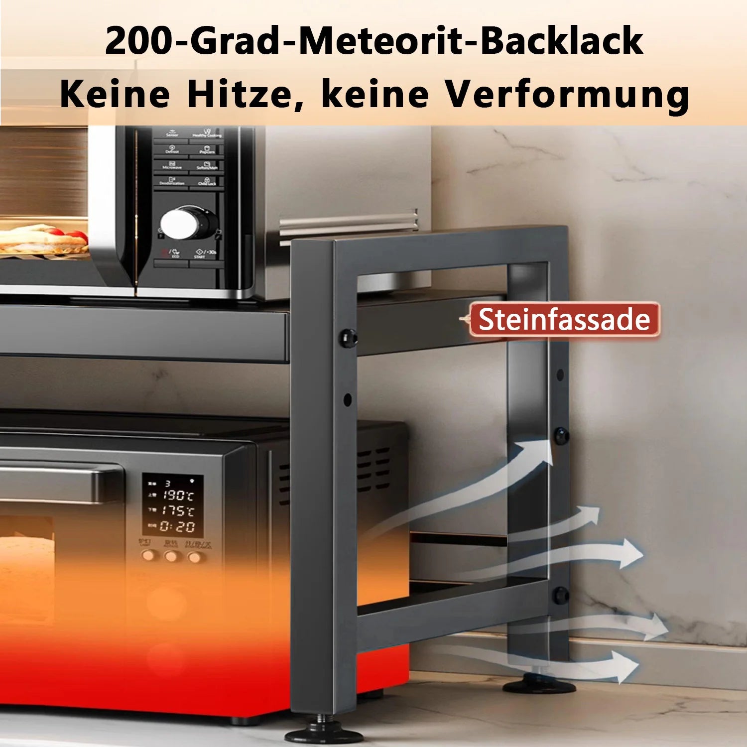 2 Tier Extendable Microwave Shelf with 6 Hanging Hooks, Microwave Stand with Storage for Kitchen Counter Organiser