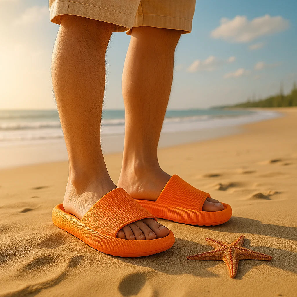 EVA – pantoufles de plage à semelle épaisse de 4cm, confortables, semblables à la nuage, usage domestique, pour Couple, sandales d'été de couleur unie pour l'intérieur