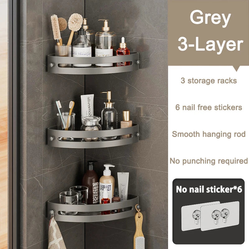 Bathroom Corner Rack Wall-Mount Punch-Free Storage Racks With Hook Waterproof Wall Shelf Kitchen Storage Organizer Shower Shelf