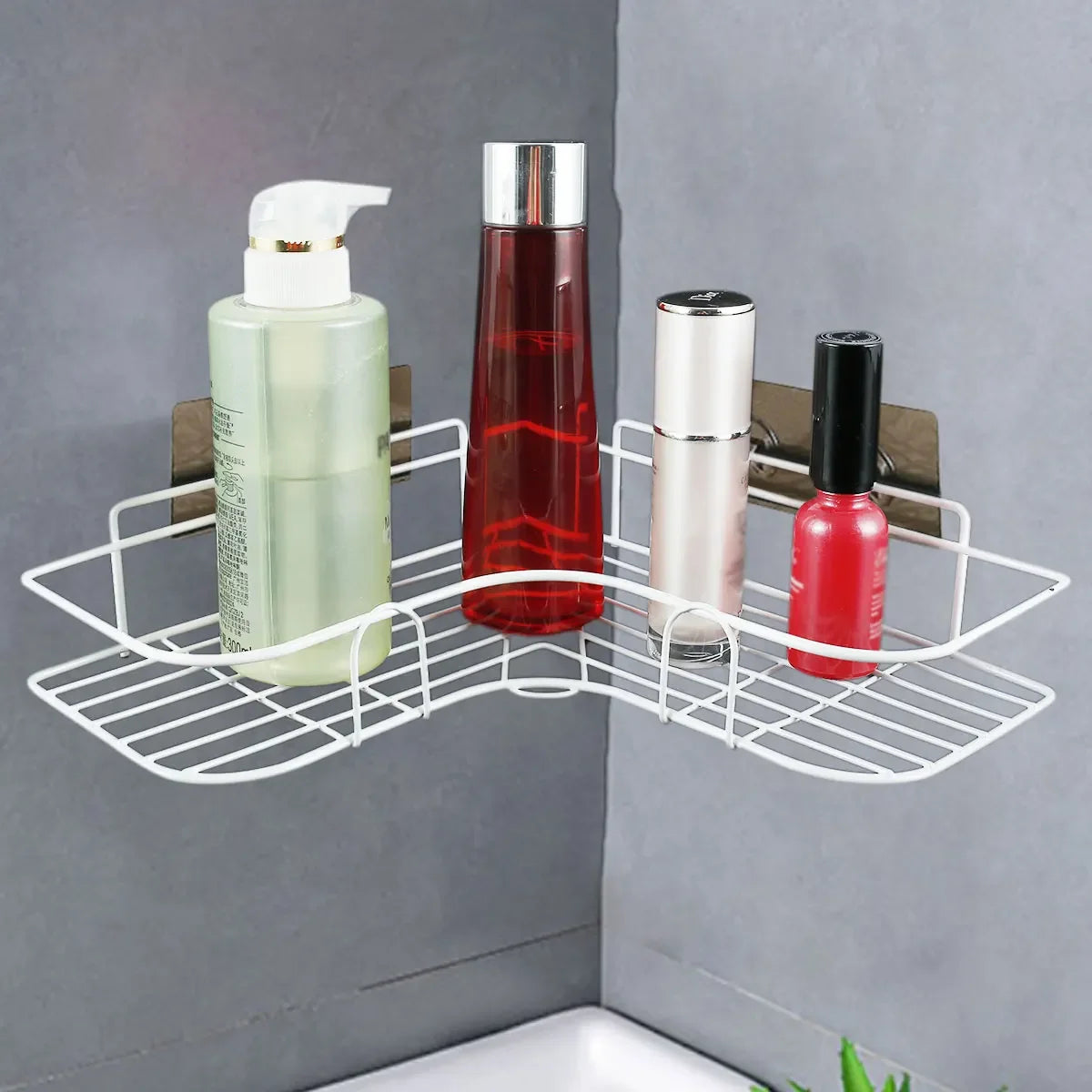 Bathroom Shelf Shower Corner Wall-mount Shampoo Storage Holder with Suction Cup No Drilling Kitchen Bathroom Shelves Spice Rack
