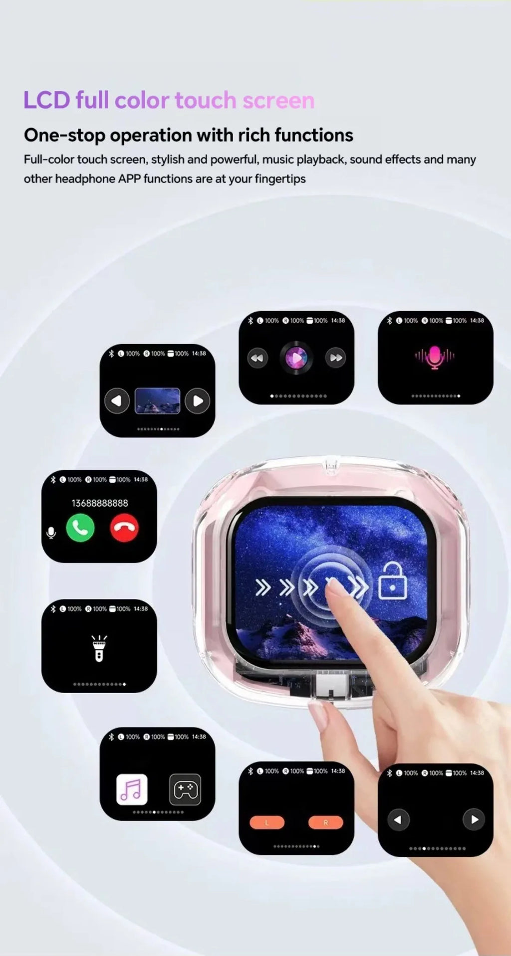 Wireless Bluetooth Headphones,144 Language Real Time Translation Earphone for Business,with Smart Touch Screen HiFi TWS Headset