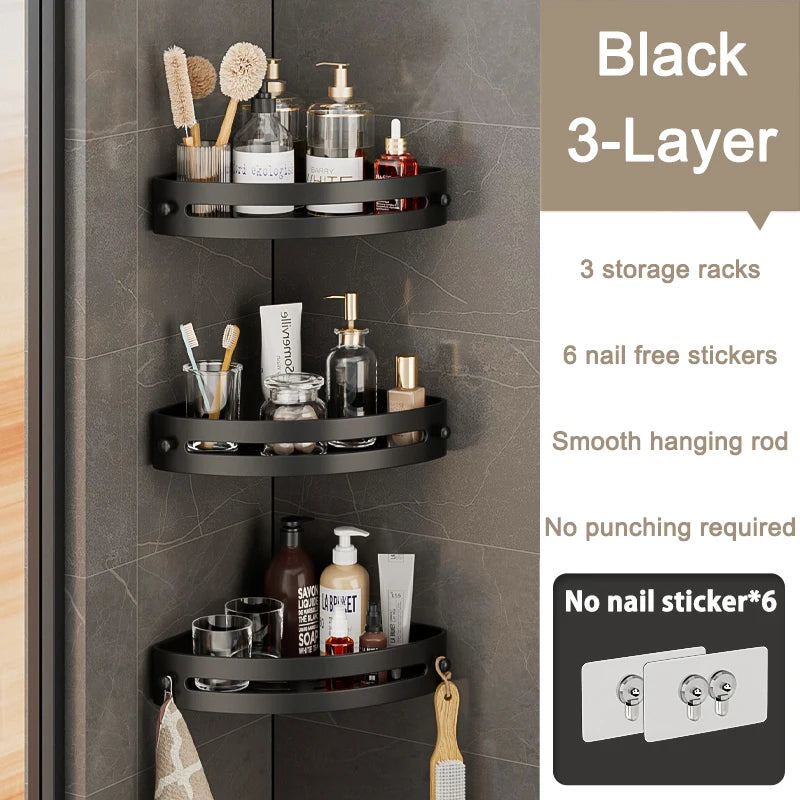 Bathroom Corner Rack Wall-Mount Punch-Free Storage Racks With Hook Waterproof Wall Shelf Kitchen Storage Organizer Shower Shelf