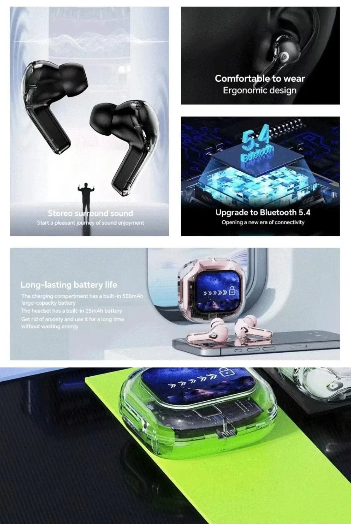 Wireless Bluetooth Headphones,144 Language Real Time Translation Earphone for Business,with Smart Touch Screen HiFi TWS Headset