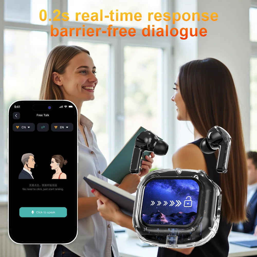 Wireless Bluetooth Headphones,144 Language Real Time Translation Earphone for Business,with Smart Touch Screen HiFi TWS Headset