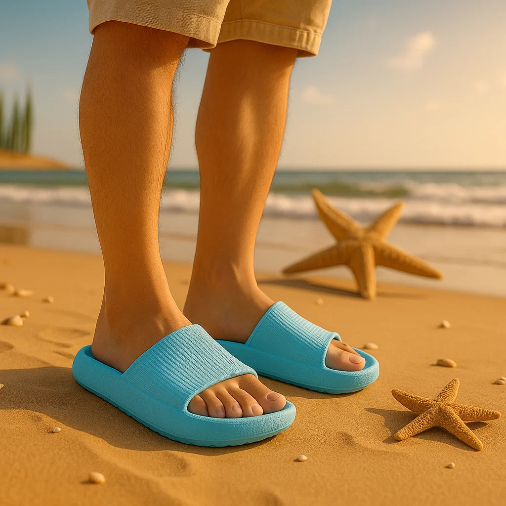 EVA – pantoufles de plage à semelle épaisse de 4cm, confortables, semblables à la nuage, usage domestique, pour Couple, sandales d'été de couleur unie pour l'intérieur