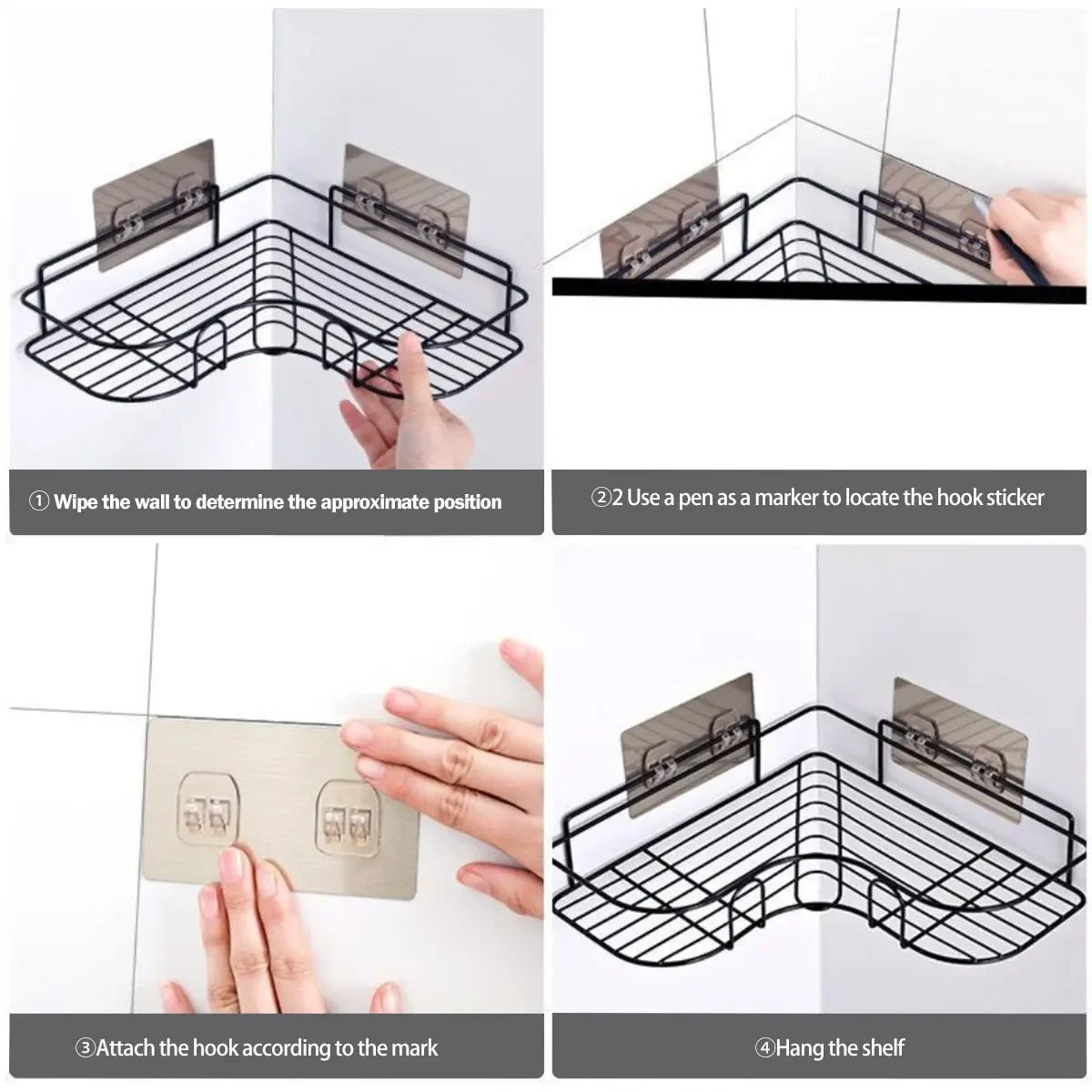 Bathroom Shelf Shower Corner Wall-mount Shampoo Storage Holder with Suction Cup No Drilling Kitchen Bathroom Shelves Spice Rack
