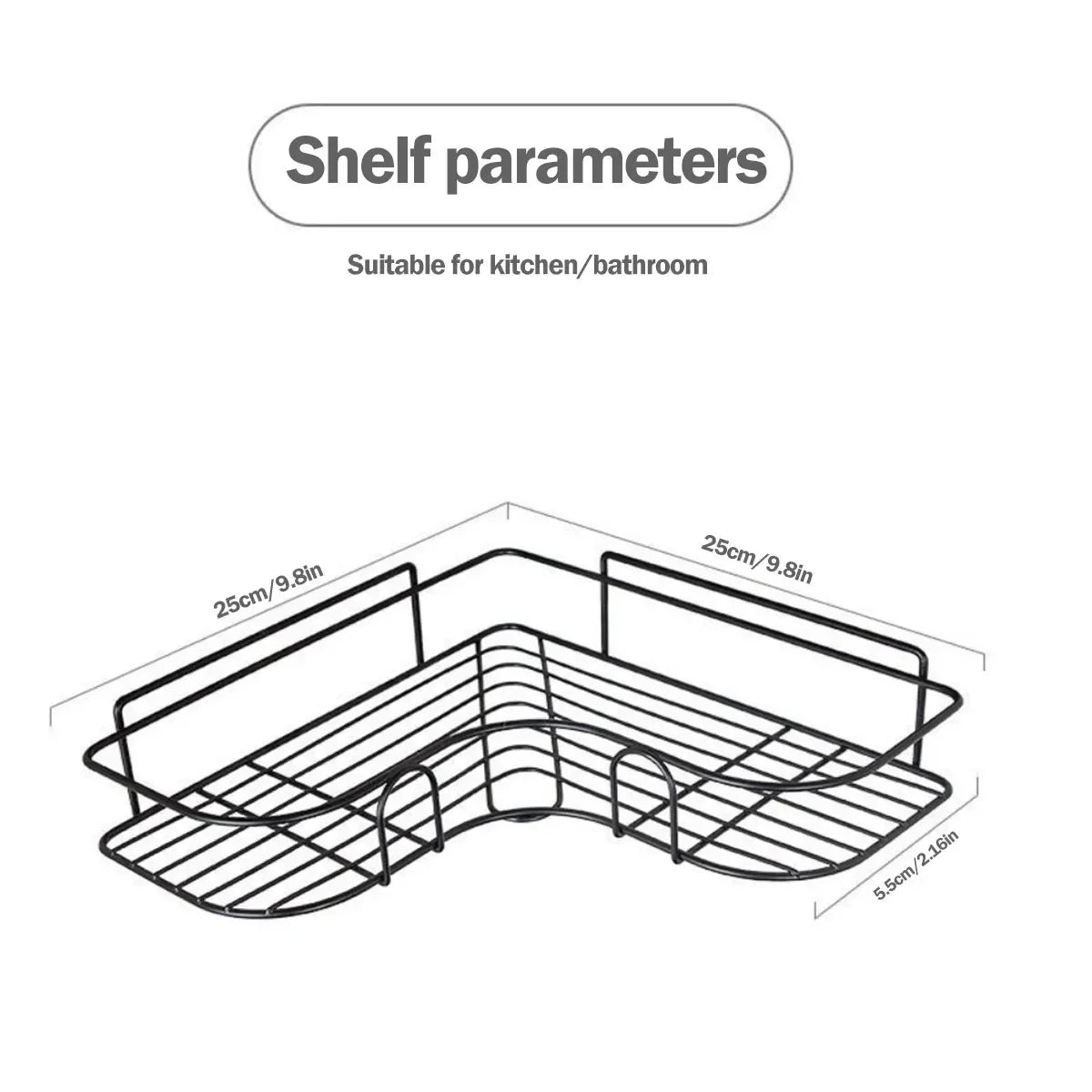Bathroom Shelf Shower Corner Wall-mount Shampoo Storage Holder with Suction Cup No Drilling Kitchen Bathroom Shelves Spice Rack