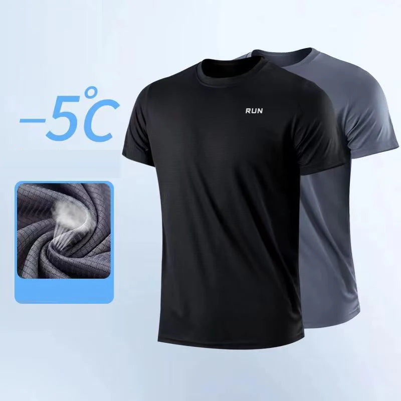 T-shirt à manches courtes pour homme, séchage rapide, évacuation de l'humidité, col rond, exercice d'entraînement, chemise de sport, gym, course à pied, léger en Y