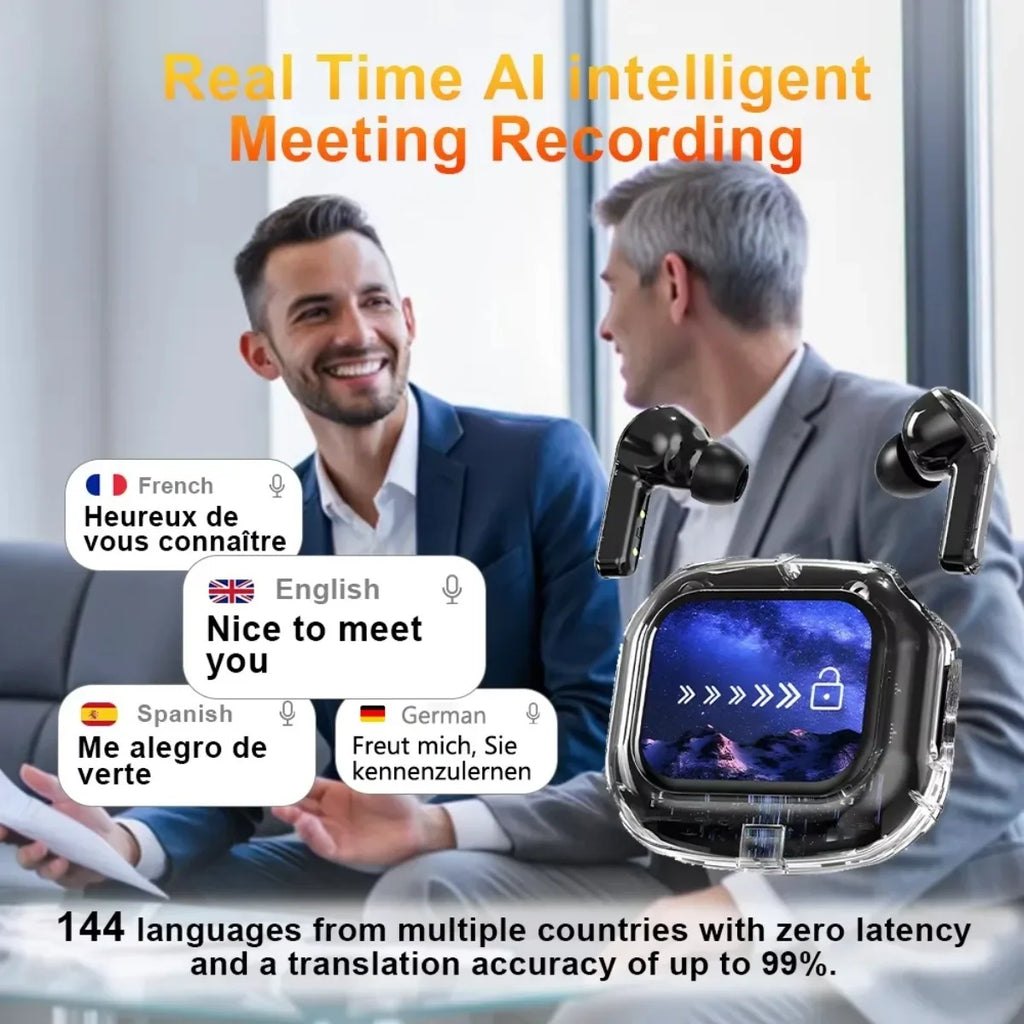 Wireless Bluetooth Headphones,144 Language Real Time Translation Earphone for Business,with Smart Touch Screen HiFi TWS Headset