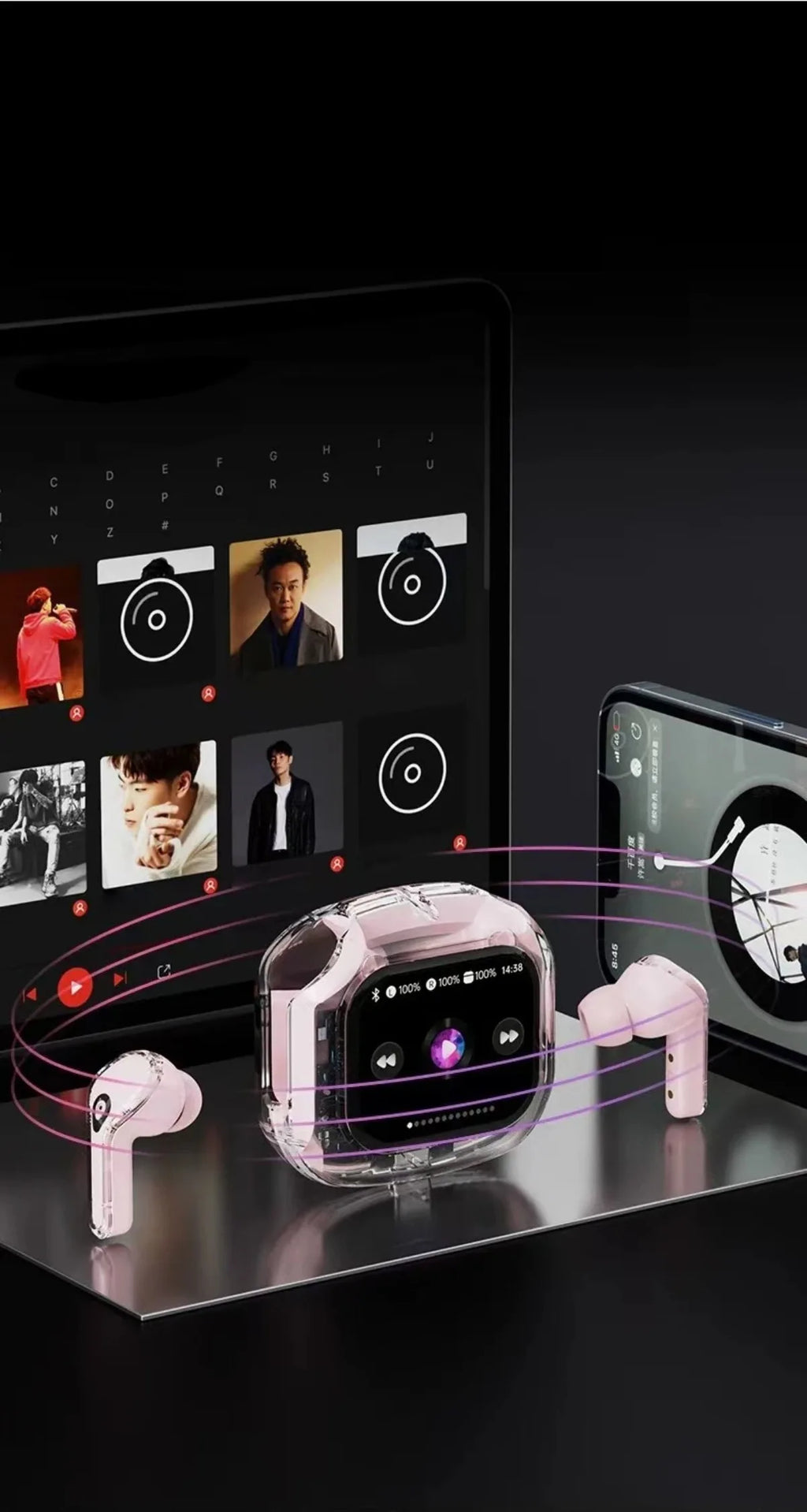 Wireless Bluetooth Headphones,144 Language Real Time Translation Earphone for Business,with Smart Touch Screen HiFi TWS Headset