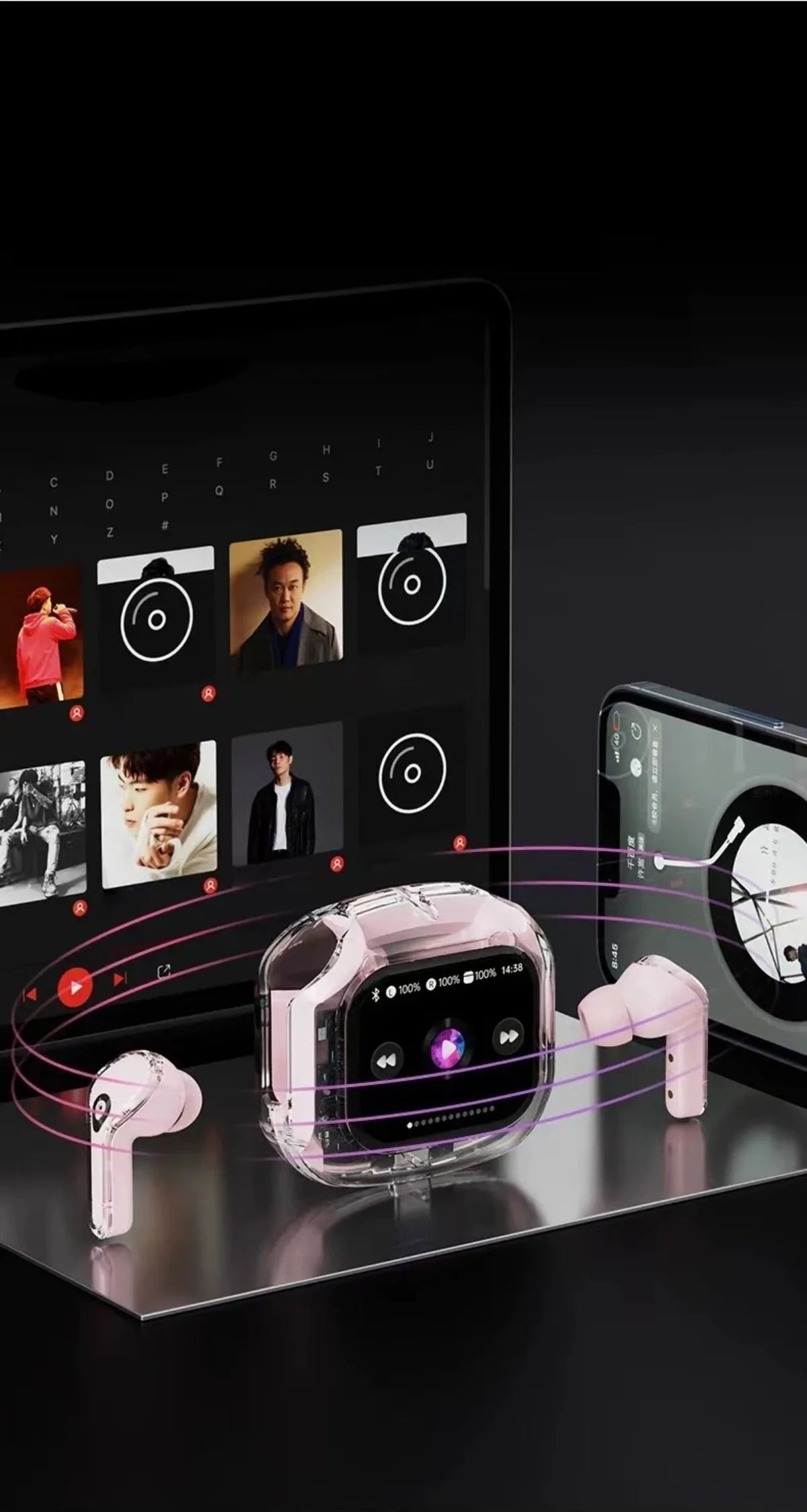 Wireless Bluetooth Headphones,144 Language Real Time Translation Earphone for Business,with Smart Touch Screen HiFi TWS Headset