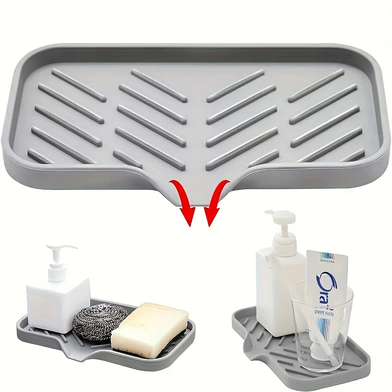 1pc Silicone Kitchen Sink Tray Soap Dish Holder With Drain Tip Countertop Sink Scrubber Drain Pad For Brush Sponge And Soap