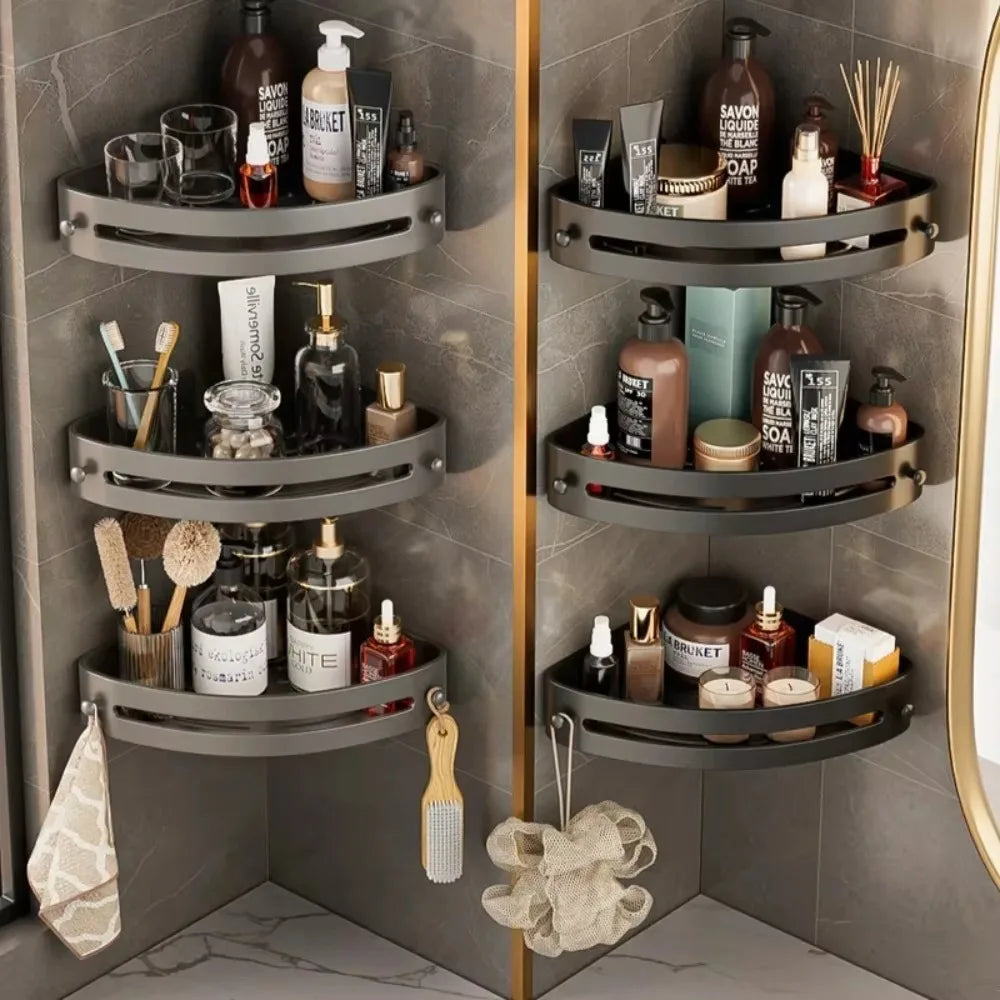 Bathroom Corner Rack Wall-Mount Punch-Free Storage Racks With Hook Waterproof Wall Shelf Kitchen Storage Organizer Shower Shelf