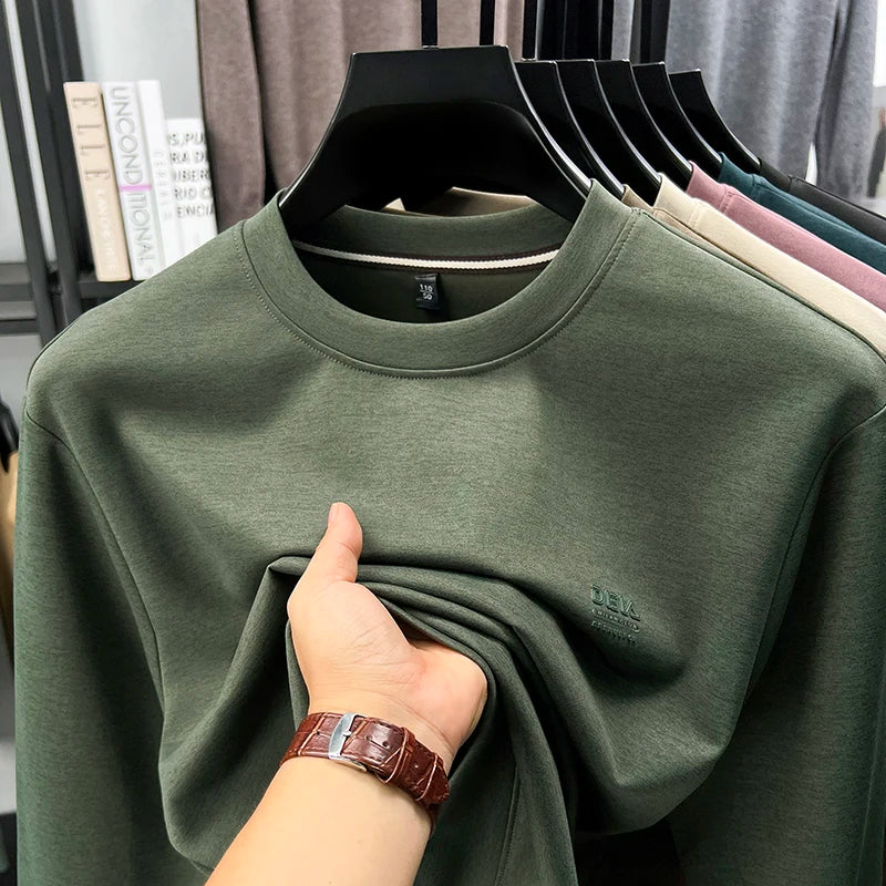 Sweatshirt Men 2025 New Style Spring and Autumn Men's Long Sleeved T-shirt Pure Cotton Round Neck Top T-shirt Base Shirt Trendy