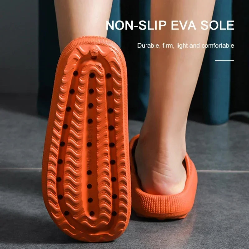 EVA – pantoufles de plage à semelle épaisse de 4cm, confortables, semblables à la nuage, usage domestique, pour Couple, sandales d'été de couleur unie pour l'intérieur