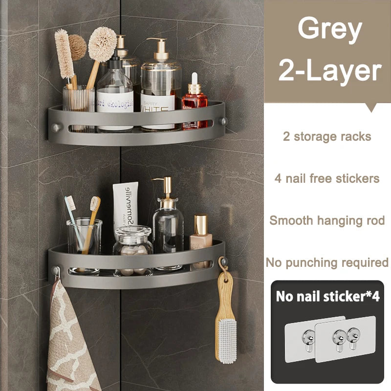 Bathroom Corner Rack Wall-Mount Punch-Free Storage Racks With Hook Waterproof Wall Shelf Kitchen Storage Organizer Shower Shelf