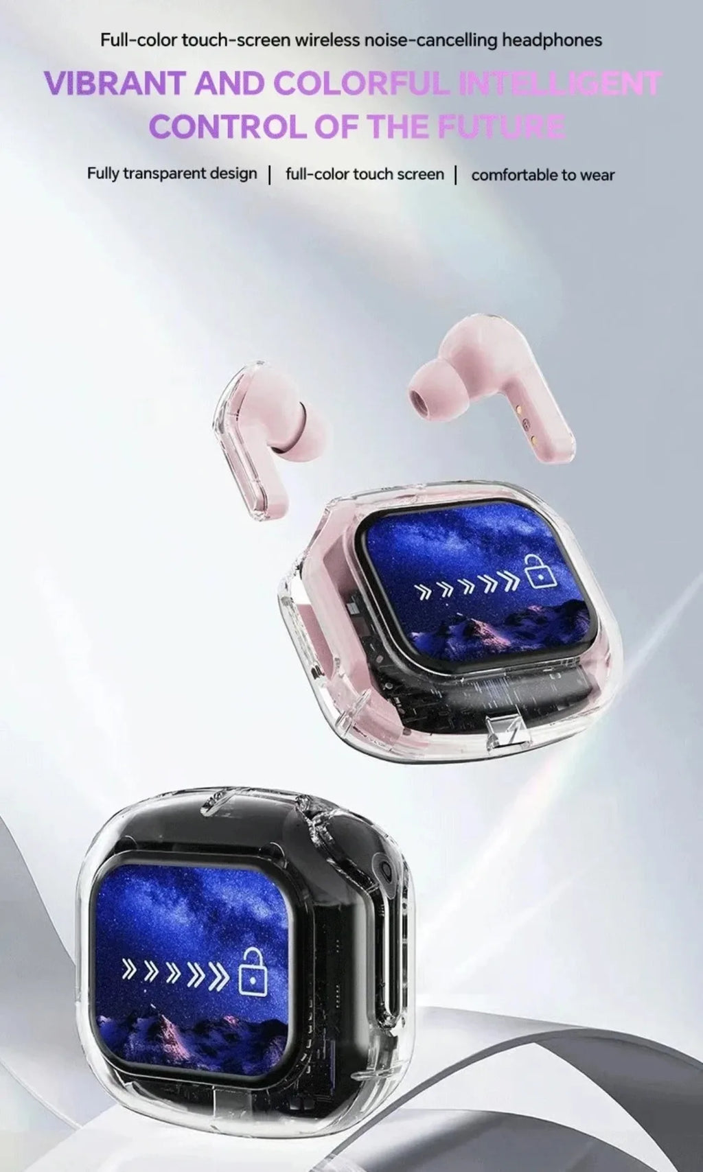 Wireless Bluetooth Headphones,144 Language Real Time Translation Earphone for Business,with Smart Touch Screen HiFi TWS Headset