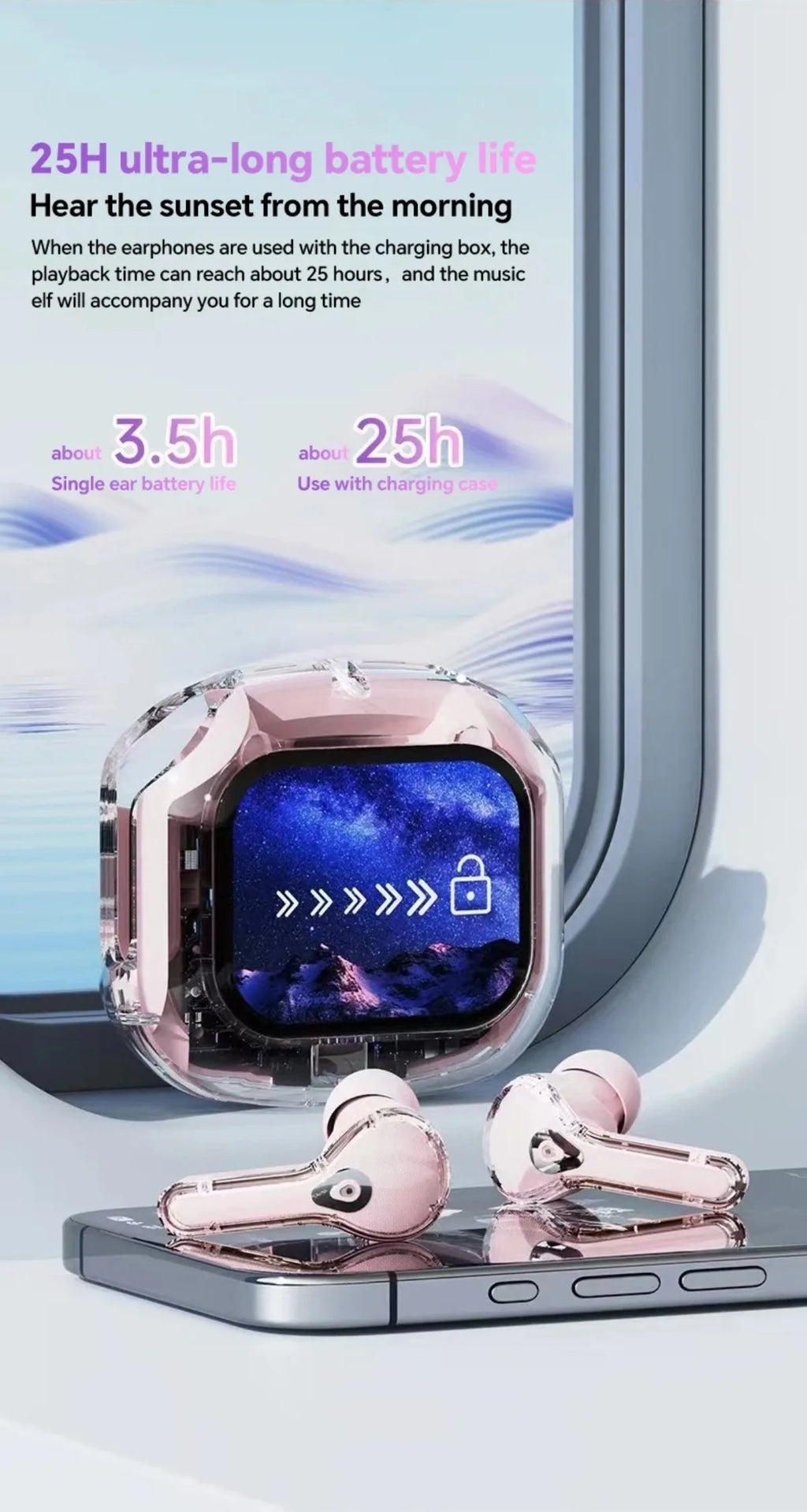 Wireless Bluetooth Headphones,144 Language Real Time Translation Earphone for Business,with Smart Touch Screen HiFi TWS Headset