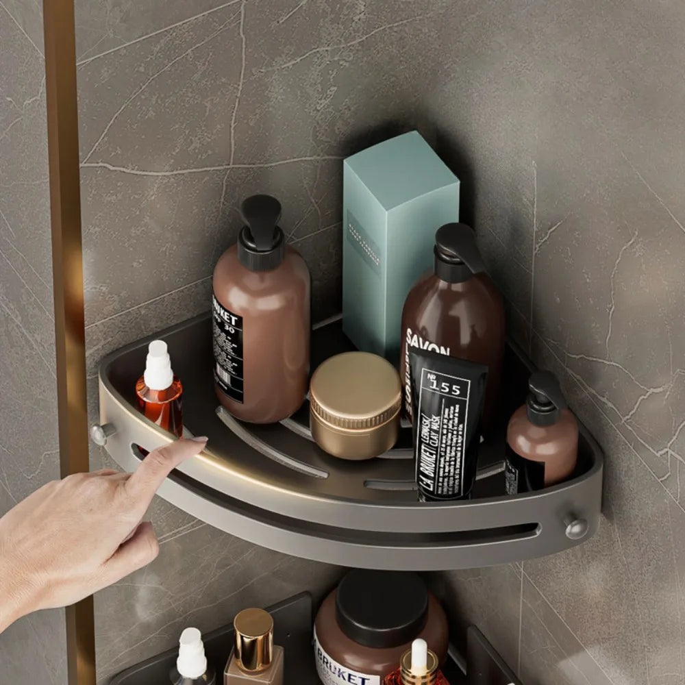 Bathroom Corner Rack Wall-Mount Punch-Free Storage Racks With Hook Waterproof Wall Shelf Kitchen Storage Organizer Shower Shelf