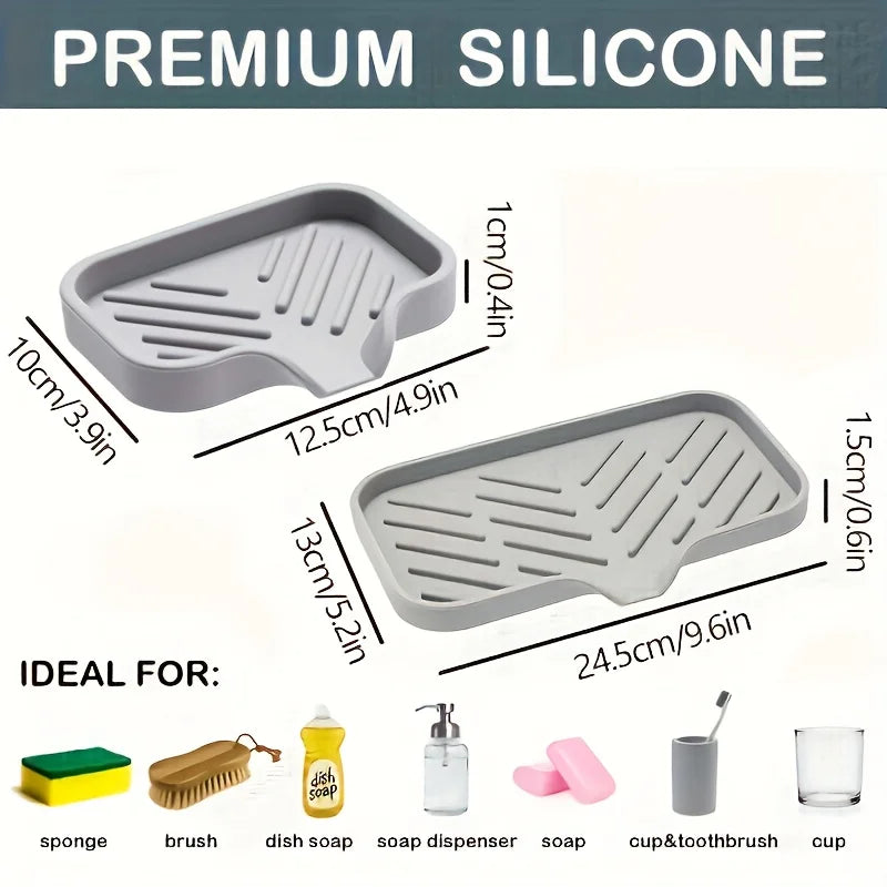 1pc Silicone Kitchen Sink Tray Soap Dish Holder With Drain Tip Countertop Sink Scrubber Drain Pad For Brush Sponge And Soap